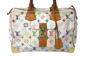 LOUIS VUITTON×村上隆 ルイヴィトン ハンドバッグ スピーディ30 M92643 ホワイト マルチカラー ゴールド金具 中古 4c067650