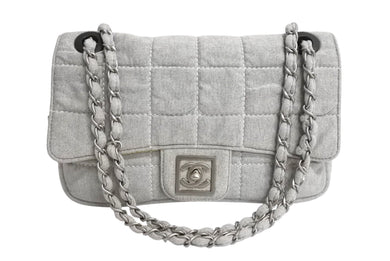 CHANEL シャネル スポーツライン チェーンショルダーバッグ マトラッセ 9番台 コットン グレー マットシルバー金具 美品 中古 4c067660