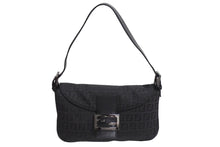 画像をギャラリービューアに読み込む, FENDI フェンディ ズッキーノ柄 ワンショルダーバッグ ハンドバッグ キャンバス ブラック シルバー金具 美品 中古 4c067655