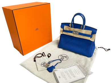 新品同様 HERMES エルメス バーキン25 ハンドバッグ C刻印 ブルーゼリージュ トゴ シルバー金具 フランス製 中古 4c067668