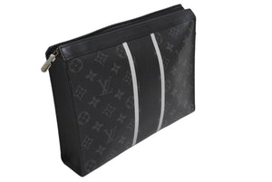 LOUIS VUITTON ルイヴィトン ポシェットヴォワヤージュMM クラッチバッグ M64440 シルバー金具 ブラック 美品 中古 4c067676