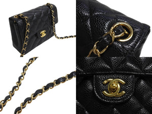 極美品 CHANEL シャネル ミニマトラッセ チェーンショルダーバッグ 8番台 キャビアスキン ゴールド金具 ブラック 中古 4c067681