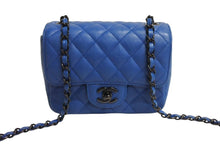 画像をギャラリービューアに読み込む, CHANEL シャネル ミニマトラッセ 17 シングルフラップ チェーン ショルダーバッグ 24番台 ブルー レザー ブラック金具 美品 中古 4c067684