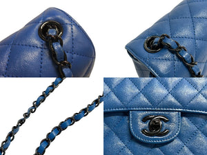 CHANEL シャネル ミニマトラッセ 17 シングルフラップ チェーン ショルダーバッグ 24番台 ブルー レザー ブラック金具 美品 中古 4c067684