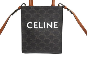 極美品 Celine セリーヌ トリオンフ ミニバーティカルカバ ブラウン PVC×レザー 194372BZK W-A1-2292 中古 4c067691