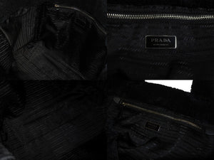 PRADA プラダ ファー ブラック レタリングロゴ トートバッグ 1BG130 美品 中古 4c067692