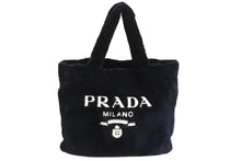 Load image into Gallery viewer, PRADA プラダ ファー ブラック レタリングロゴ トートバッグ 1BG130 美品 中古 4c067692