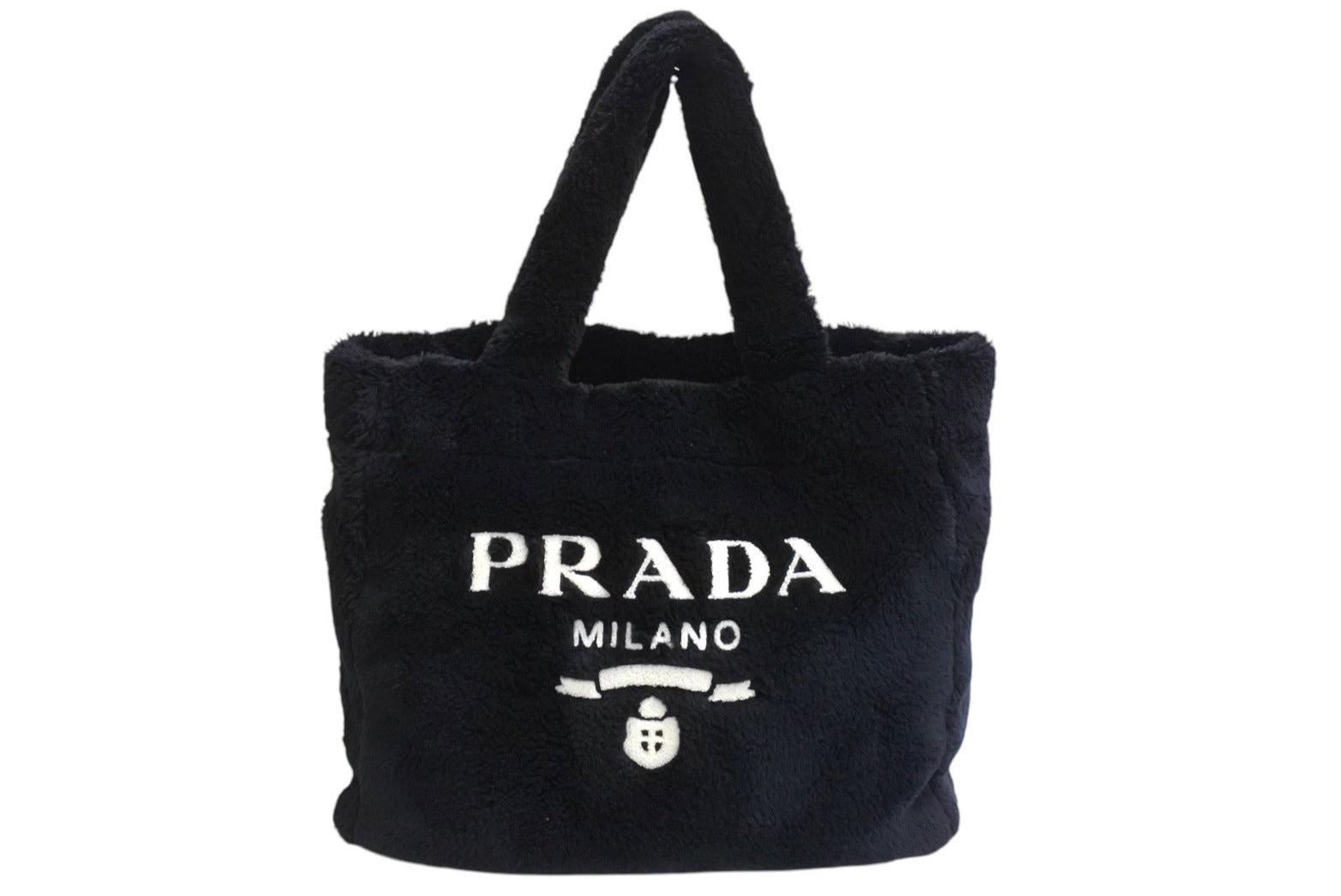 PRADA プラダ ファー ブラック レタリングロゴ トートバッグ 1BG130 美品 中古 4c067692 – Casanova Vintage