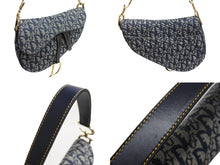 画像をギャラリービューアに読み込む, 極美品 Christian Dior クリスチャン ディオール トロッター サドルバッグ キャンバス×レザー ネイビー ハンドバッグ 中古 4c067694