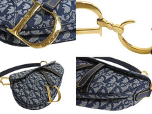 画像をギャラリービューアに読み込む, 極美品 Christian Dior クリスチャン ディオール トロッター サドルバッグ キャンバス×レザー ネイビー ハンドバッグ 中古 4c067694