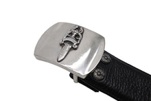 画像をギャラリービューアに読み込む, CHROME HEARTS クロムハーツ 1.5 STRAP ベルトストラップ サイズ32 ブラック レザー シルバー925 美品 中古 4c067700