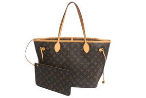 極美品 Louis Vuitton ルイヴィトン モノグラム ネヴァーフルMM M40995 ポーチ付き ブラウン PVC レザー 中古 4c067754