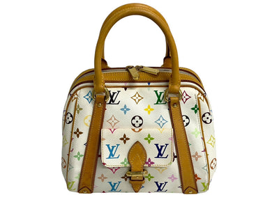 LOUIS VUITTON ルイヴィトン プノシラ ハンドバッグ M40096 PVC ヌメ革 ゴールド金具 ホワイト マルチカラー 美品 中古 4c067777