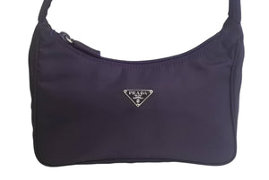 新品同様 PRADA プラダ ハンドバッグ ホーボー MV519 トライアングルロゴ パープル ナイロン シルバー金具 中古 4c067782