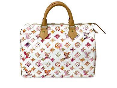 LOUIS VUITTON ルイヴィトン モノグラム ウォーターカラー スピーディ30 ハンドバッグ ミニボストンバッグ M95751 ゴールド金具 ホワイト ブロン 美品 中古 4c067816