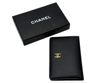 画像をギャラリービューアに読み込む, 極美品 CHANEL シャネル カードケース ココマーク ソフトカーフ 手帳カバー ゴールド金具 ブラック 6番台 中古 4c067842