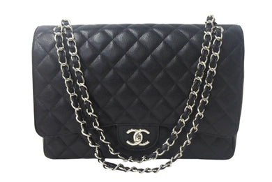 CHANEL シャネル シングルフラップ チェーンショルダーバッグ デカマトラッセ 33cm 15番台 キャビアスキン ブラック 美品 中古 4c067868