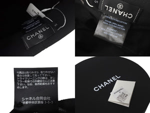 極美品 CHANEL シャネル エレガントキャスケット 帽子 ココマーク コットン ブラック シルバー サイズS 中古 4c067890