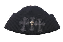画像をギャラリービューアに読み込む, CHROME HEARTS クロムハーツ ビーニー ニット帽 クロスパッチ カシミヤ ブラック 美品 中古 4c067891