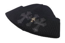 画像をギャラリービューアに読み込む, CHROME HEARTS クロムハーツ ビーニー ニット帽 クロスパッチ カシミヤ ブラック 美品 中古 4c067891