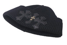 画像をギャラリービューアに読み込む, CHROME HEARTS クロムハーツ ビーニー ニット帽 クロスパッチ カシミヤ ブラック 美品 中古 4c067891