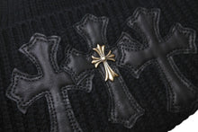 画像をギャラリービューアに読み込む, CHROME HEARTS クロムハーツ ビーニー ニット帽 クロスパッチ カシミヤ ブラック 美品 中古 4c067891