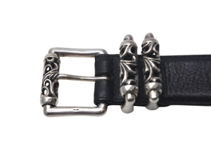 CHROME HEARTS クロムハーツ 3ピース ケルティックローラーベルト レザー シルバ−925 サイズ30 美品 中古 4c067896