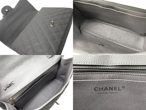 新品同様 CHANEL シャネル デカマトラッセ シングルフラップ ショルダーバッグ 13番台 キャビアスキン グレー シルバー金具 中古 4c067910