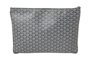 GOYARD ゴヤール セナGM クラッチバッグ グレー ゴヤールディンキャンバス シルバー金具 SENAT2GMLTY07CL07P 美品 中古 4c067911