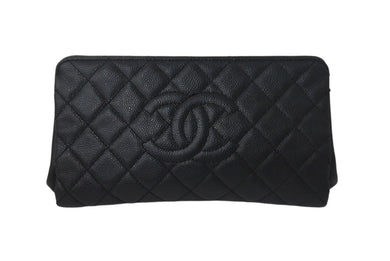 CHANEL シャネル マトラッセ がま口 クラッチバッグ ポーチ 20番台 ブラック キャビアスキン シルバー金具 中古 4c067944