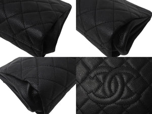 CHANEL シャネル マトラッセ がま口 クラッチバッグ ポーチ 20番台 ブラック キャビアスキン シルバー金具 中古 4c067944