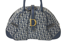 画像をギャラリービューアに読み込む, Christian Dior クリスチャンディオール ダブルサドルバッグ トロッター キャンバス レザー ネイビー ゴールド金具 美品 中古 4c067949