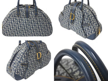 画像をギャラリービューアに読み込む, Christian Dior クリスチャンディオール ダブルサドルバッグ トロッター キャンバス レザー ネイビー ゴールド金具 美品 中古 4c067949