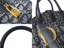 画像をギャラリービューアに読み込む, Christian Dior クリスチャンディオール ダブルサドルバッグ トロッター キャンバス レザー ネイビー ゴールド金具 美品 中古 4c067949