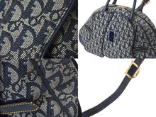 画像をギャラリービューアに読み込む, Christian Dior クリスチャンディオール ダブルサドルバッグ トロッター キャンバス レザー ネイビー ゴールド金具 美品 中古 4c067949