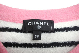 極美品 CHANEL シャネル 半袖 トップス ココマーク ボーダー柄 サイズ38 P77055K11124 ホワイト ブラック ピンク 中古 4c067962