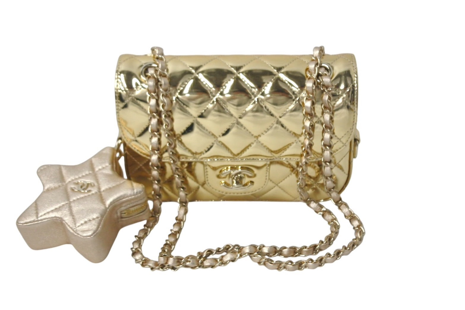 CHANEL シャネル アンサンブル スパンコール フラップ バッグ、キルテッド スパンコール、ホワイト — ファッション