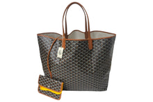 Load image into Gallery viewer, 新品未使用 Goyard ゴヤール サンルイXXL トートバッグ ヘリンボーン PVCコーティングキャンバス レザー ブラック ブラウン 中古 4c067981