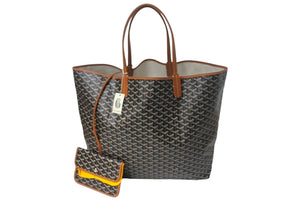 新品未使用 Goyard ゴヤール サンルイXXL トートバッグ ヘリンボーン PVCコーティングキャンバス レザー ブラック ブラウン 中古 4c067981