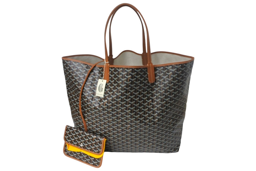 新品未使用 Goyard ゴヤール サンルイXXL トートバッグ ヘリンボーン PVCコーティングキャンバス レザー ブラック ブラウン 中古 4c067981