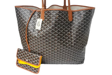 Load image into Gallery viewer, 新品未使用 Goyard ゴヤール サンルイXXL トートバッグ ヘリンボーン PVCコーティングキャンバス レザー ブラック ブラウン 中古 4c067981