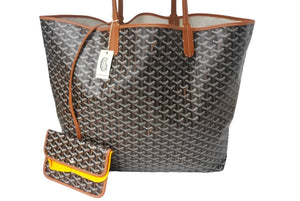 新品未使用 Goyard ゴヤール サンルイXXL トートバッグ ヘリンボーン PVCコーティングキャンバス レザー ブラック ブラウン 中古 4c067981