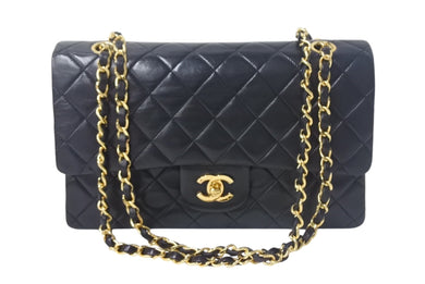 CHANEL シャネル Wフラップ マトラッセ25 チェーンショルダーバッグ ラムスキン 1番台 ブラック ゴールド金具 美品 中古 4c068011