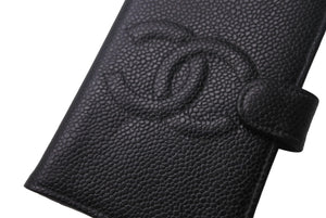 CHANEL シャネル 手帳カバー アジェンダ ココマーク 5番台 5穴リング キャビアスキン ブラック ゴールド金具 美品 中古 4c068072