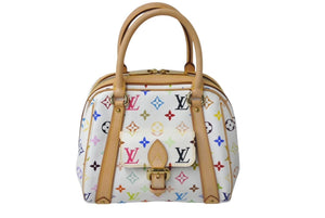 新品同様 LouisVuitton ルイヴィトン プリシラ ハンドバッグ モノグラム マルチカラー ホワイト キャンバス レザー 中古 4c068193