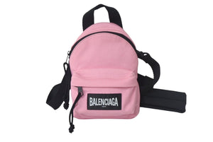 Very Good Condition BALENCIAGA Mini Backpack Rucksack Made in Italy Canvas Pink Black Used 4c068237