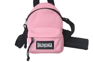 Very Good Condition BALENCIAGA Mini Backpack Rucksack Made in Italy Canvas Pink Black Used 4c068237