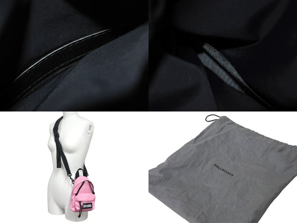 Very Good Condition BALENCIAGA Mini Backpack Rucksack Made in Italy Canvas Pink Black Used 4c068237