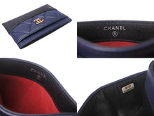 画像をギャラリービューアに読み込む, CHANEL シャネル ガブリエル カードケース ラムスキン カーフスキン キルティング ネイビー ブラック ゴールド金具 25番台 美品 中古 4c068268