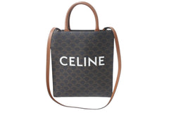 CELINE セリーヌ バーティカルカバ ハンドバッグ 2WAY ブラウン キャンバス カーフスキン トリオンフ 美品 中古 4c068306